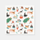 Spielerische Katzen und Weihnachtsbaummuster Serviette (Vorderseite)