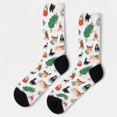 Spielerische Katzen und Weihnachtsbaummuster Socken (Linkes Detail)