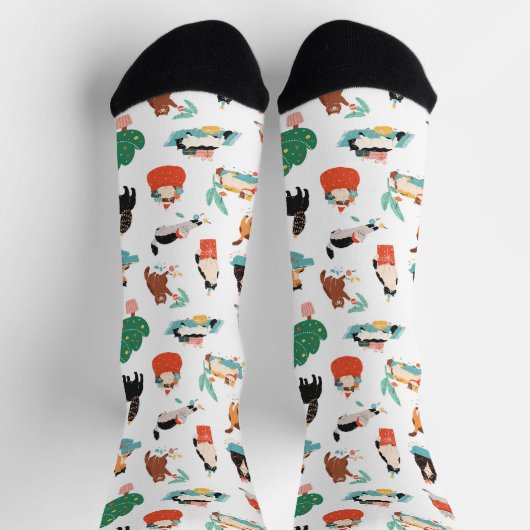 Spielerische Katzen und Weihnachtsbaummuster Socken (Oben)