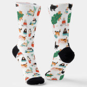 Spielerische Katzen und Weihnachtsbaummuster Socken (Gewinkelt)