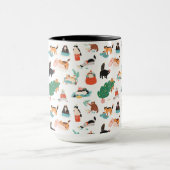 Spielerische Katzen und Weihnachtsbaummuster Tasse (Zentrum)