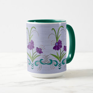 Spielerische lila Blume mit wirbelnden türkisfarbe Tasse