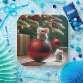 Spielerische Maus auf Red Christmas Ornament Pappteller (Party)