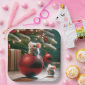 Spielerische Maus auf Red Christmas Ornament Pappteller (Party)