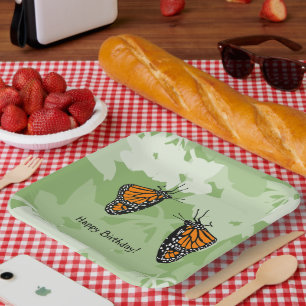 Spielerische Monarch-Schmetterlinge Grün Pappteller