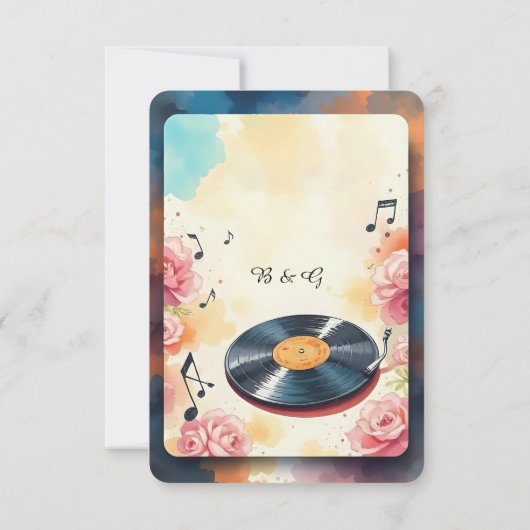 spielerische musikalische Hochzeit mit floralen Aq RSVP Karte (Rückseite)