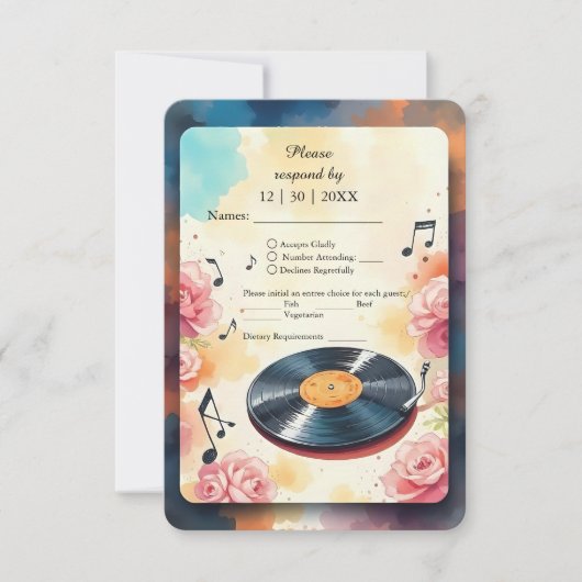 spielerische musikalische Hochzeit mit floralen Aq RSVP Karte (Vorderseite)