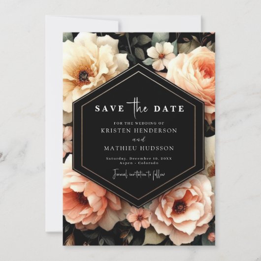 Spielerische Pfirsichhochzeit Save The Date (Vorderseite)