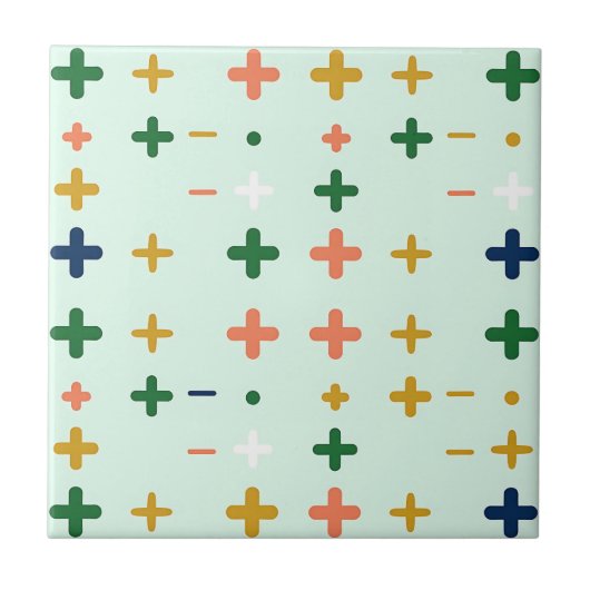 Spielerische Pluszeichen Geometrisches Retro-Muste Fliese (Vorderseite)