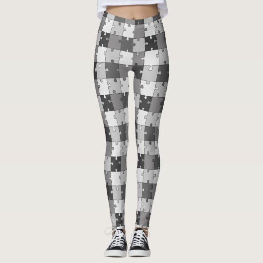 Spielerische Puzzle-Grau-Töne Leggings (Vorderseite)
