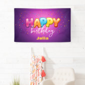 Spielerische Regenbogenblasen am Lila Geburtstag Banner (Insitu)