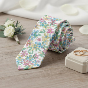 Spielerische Retro Blau Rosa Florale Hochzeitskraw Krawatte