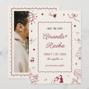 Spielerische Retro-Handgezeichnete Whimsical-Doodl Save The Date