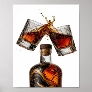 Spielerische silberne WHISKYFLASCHE UND GLÄSER SPR Poster