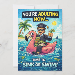Spielerische Sink-or-Swim-Absolventen-Illustration Feiertagskarte