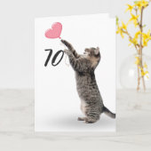 spielerische Tabbykatze zum 70. Geburtstag Karte (Gelbe Blume)