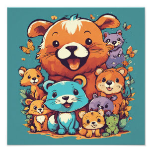 Spielerische Tierfreunde – Süße, Bunte Kinder-T-Sh Fotodruck