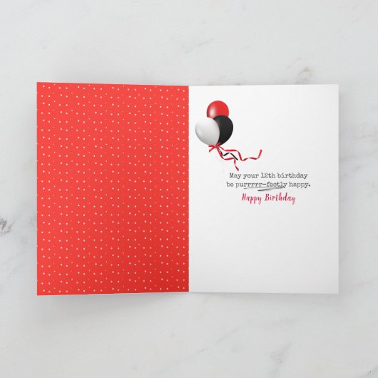 spielerische Tischkatze zum 12. Geburtstag Karte (Innenseite)