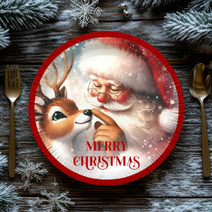 Spielerische Weihnachtsmann-Rudolph-Cartoon-Weihna Pappteller