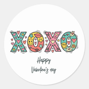 Spielerische "XOXO"-Herzen Frohen Valentinstag Runder Aufkleber