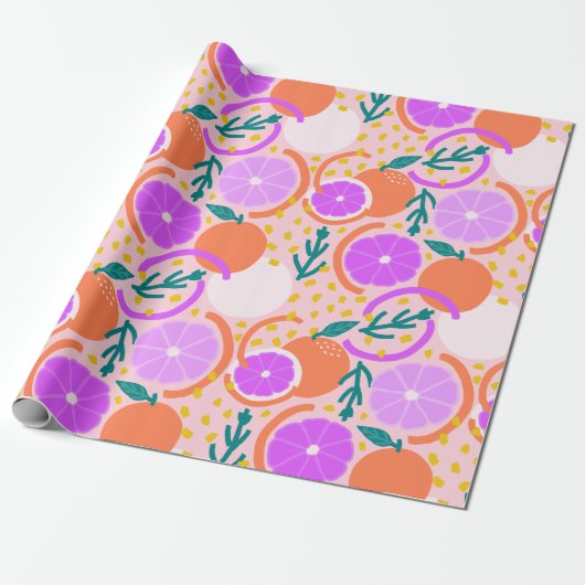 Spielerische Zitrusfrüchte & Konfetti Rosa Limonad Geschenkpapier (Ungerollt)