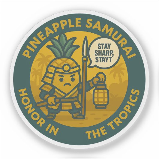 Spielerischer Ananas-Samurai-Kampfsport Aufkleber (Vorderseite)