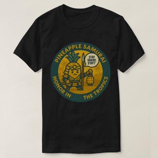 Spielerischer Ananas-Samurai-Kampfsport T-Shirt (Design vorne)