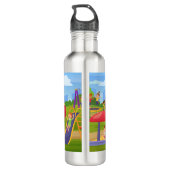 Spielerischer Cartoon Kinderspielplatz Name Edelstahlflasche (Rückseite)