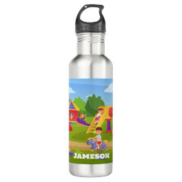 Spielerischer Cartoon Kinderspielplatz Name Edelstahlflasche