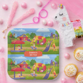 Spielerischer Cartoon Kinderspielplatz Name Pappteller (Party)