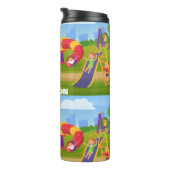 Spielerischer Cartoon Kinderspielplatz Name Thermosbecher (Nach rechts gedreht)