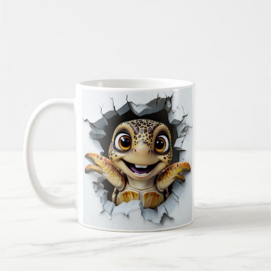 Spielerischer Cartoon Turtle Emerging Kaffeetasse (Links)