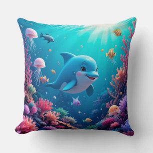 Spielerischer Delfin und farbenfrohes Meeresleben Kissen