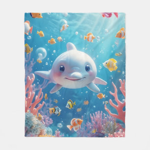 Spielerischer Delfin zwischen bunten tropischen Fi Fleecedecke