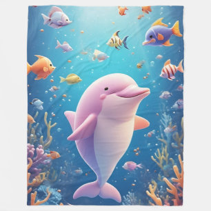 Spielerischer Delfin zwischen bunten tropischen Fi Fleecedecke