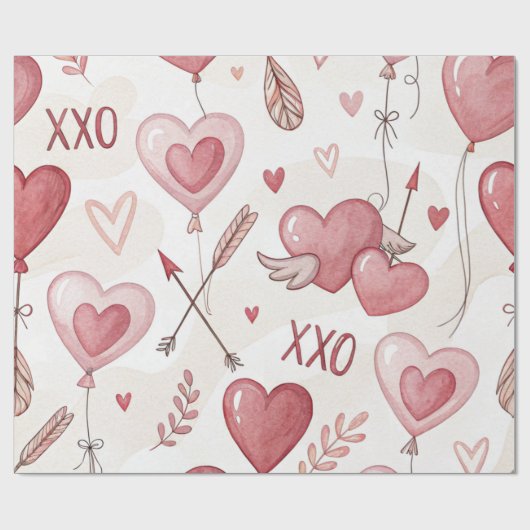 Spielerischer Herzschlag XOXO Valentine Geschenkpapier (Flach)