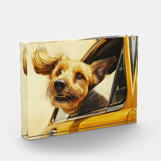 Spielerischer Hund Spaß an der Autofahrt Kunst dru Fotoblock (Links)