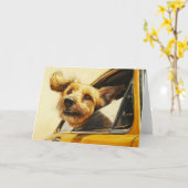 Spielerischer Hund Spaß an der Autofahrt Kunst dru Karte (Gelbe Blume)