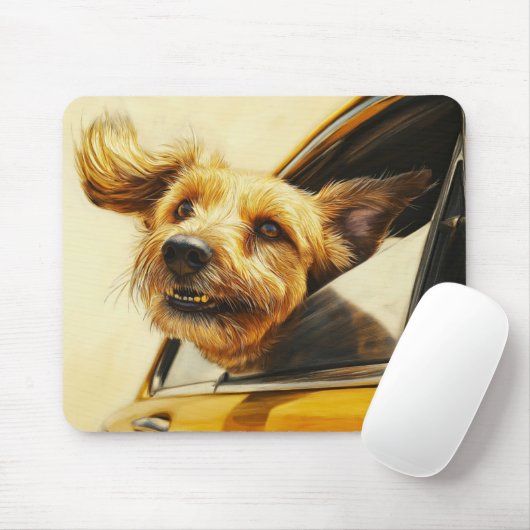 Spielerischer Hund Spaß an der Autofahrt Kunst dru Mousepad (Mit Mouse)