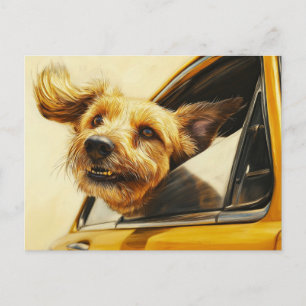 Spielerischer Hund Spaß an der Autofahrt Kunst dru Postkarte