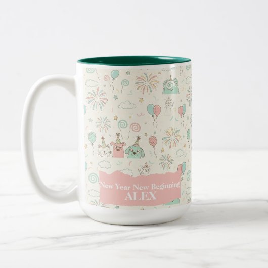 Spielerischer Neujahrsbeginn Individuelle Tasse (Links)