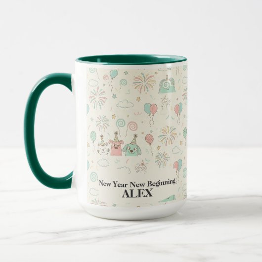 Spielerischer Neujahrsbeginn Individuelle Tasse (Links)