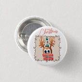 Spielerischer Rentier mit Geschenk Button (Vorne & Hinten)