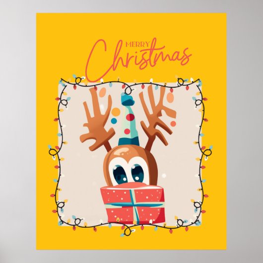 Spielerischer Rentier mit Geschenk Poster (Vorne)