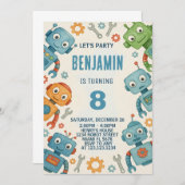 Spielerischer Roboter zum Geburtstag Einladung für (Vorne/Hinten)