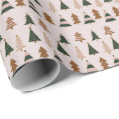 Spielerischer Rosa und grüner Weihnachtsbaum Strei Geschenkpapier (Rolleneckpunkt)