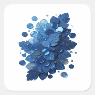 Spielerisches Blau BLAUE BLÄTTER UND GLITZERNDE BL Quadratischer Aufkleber