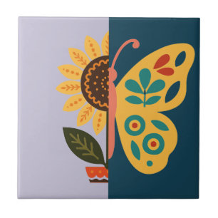 Spielerisches Blumen- und Schmetterlingsdesign Fliese