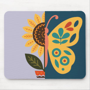 Spielerisches Blumen- und Schmetterlingsdesign Mousepad