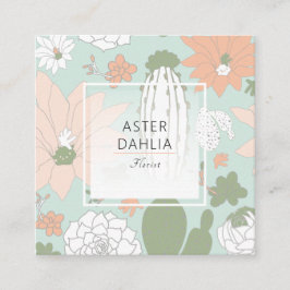 Spielerisches Cacti Peach Green Floral Muster Quadratische Visitenkarte